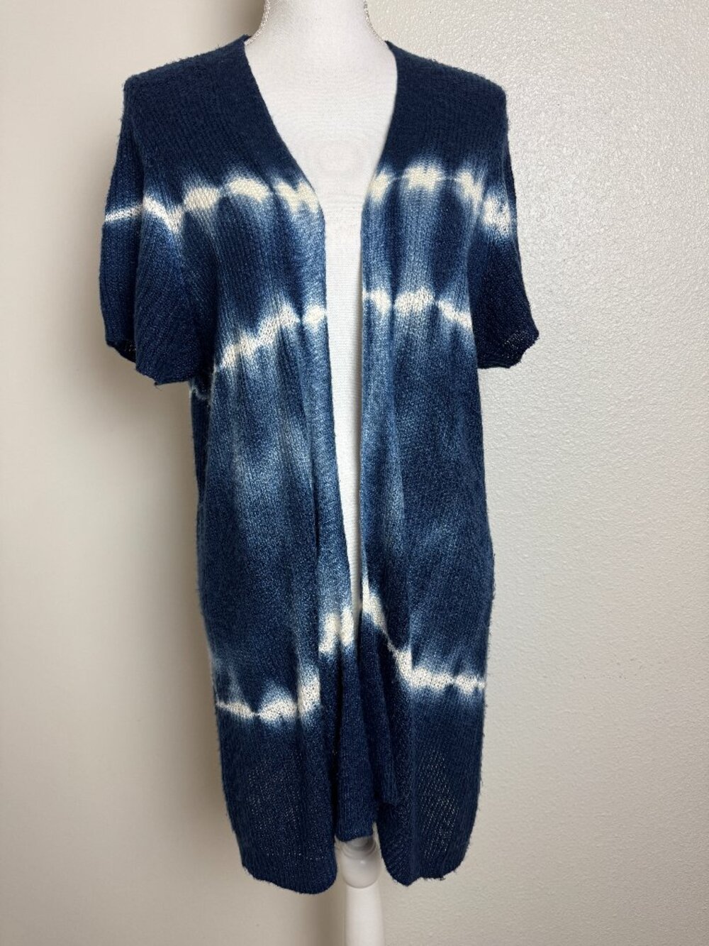 Lane Bryant Blue Tie Dye Open Front Cardigan Short Cap Sleeve  Size 14/16